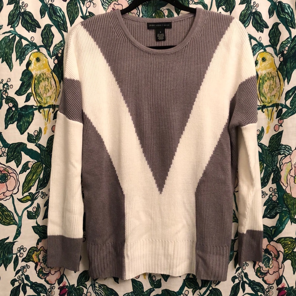NWT Joan Vass Diamond/V Print Crewneck Sweater